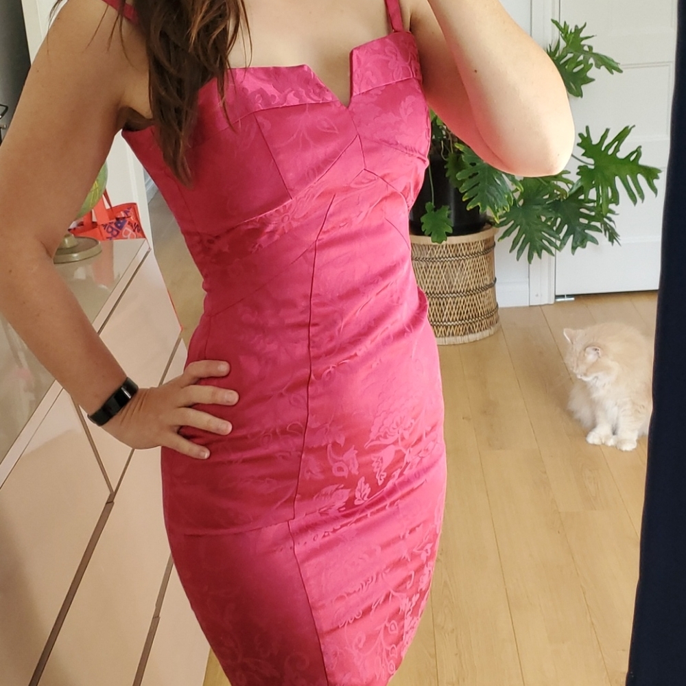 Le Château Bright Pink Sheath Dress – Shiny Cocktail Party